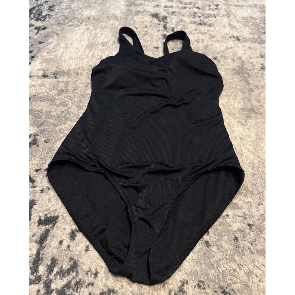 Catalina Size X-large XL 16-18 Ribbed Black Scoop Back One Piece Swimsuit